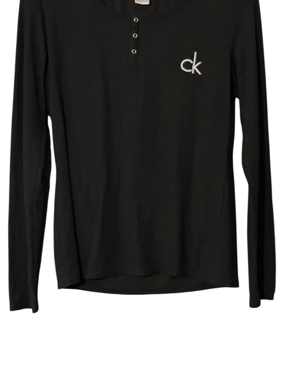 Calvin Klein Sleepwear Black Ribbed Henley Long Sleeve Logo Top XS - Picture 4 of 7